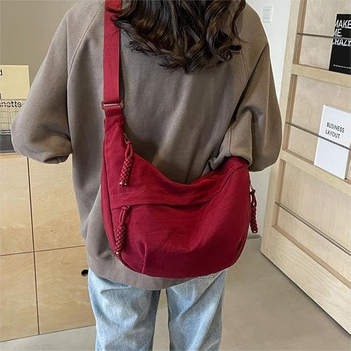 Image of Crescent Crossbody Bag for Women, Nylon Shoulder Tote Handbag with Adjustable Strap, Lightweight Dumpling Sling Bag for Casual Outings, Travel & Everyday Use
