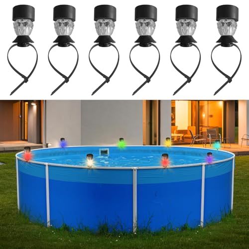 6 luces solares para estanque, iluminación de piscina, luces solares para vallas, luces de piscina bajo el agua, color LED para piscina, jardín, decoración, valla, escaleras, terraza, patio, cercado