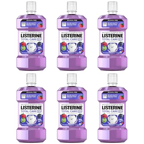 Image of Listerine Total Care Kids Mouthwash, ADA Accepted, Alcohol-Free Anticavity Sodium Fluoride Mouthwash, Oral Rinse for Cavity Protection, Berry Splash Flavor for Kids Oral Care, 16.9 Oz, 6-Pack