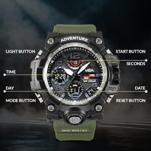 V2A Military Green Chronograph Sports Watch Army Green - Image 3
