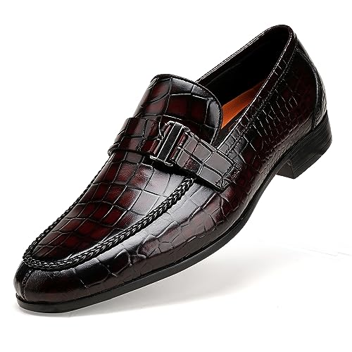 Image of Classic Leather Dress Shoes for Men, Premium Alligator Printed Bussiness Dress Slip on Loafer for Mens