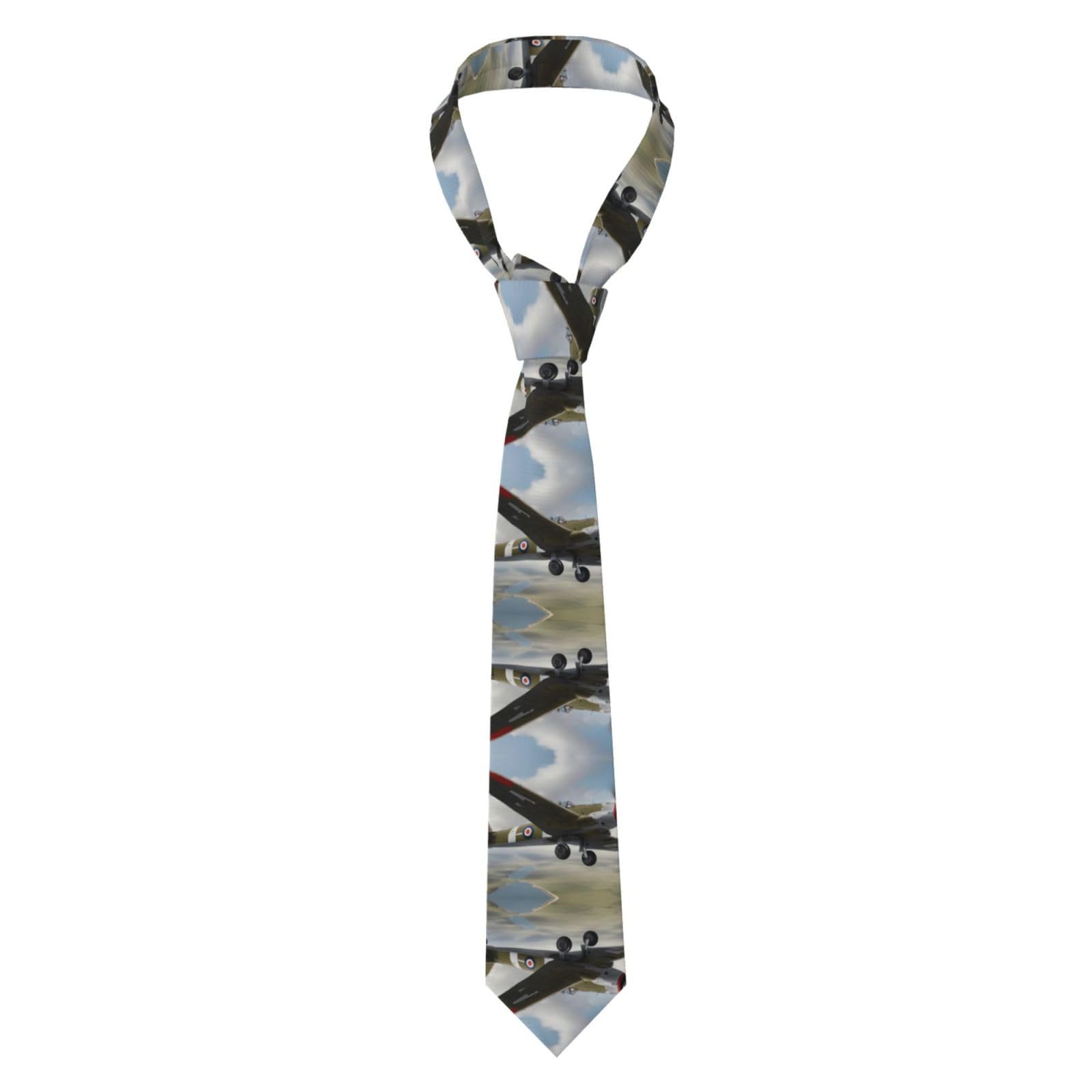 Whjshop Men's Black World War 2 Aircraft Airplane Prints Necktie – Durable Polyester Layer For Business, Formal Events & Elegant Gifting