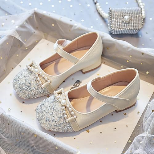 Toddler Girls Sparkly Mary Jane Flats with Bow Flower Girl Wedding Party Princess Dress Shoes3
