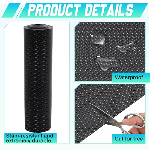 Image of Breling 16 in x 32.8 ft Rubber Flooring Rolls Mats, Heavy Duty Diamond Plate Garage Floor Mat, PVC Water /Stain Outside Resistant Parking Rv Trailer Flooring(Black)