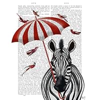 Zebra with Umbrella 2 Forward Poster Print - Funky Fab (18 x 24)