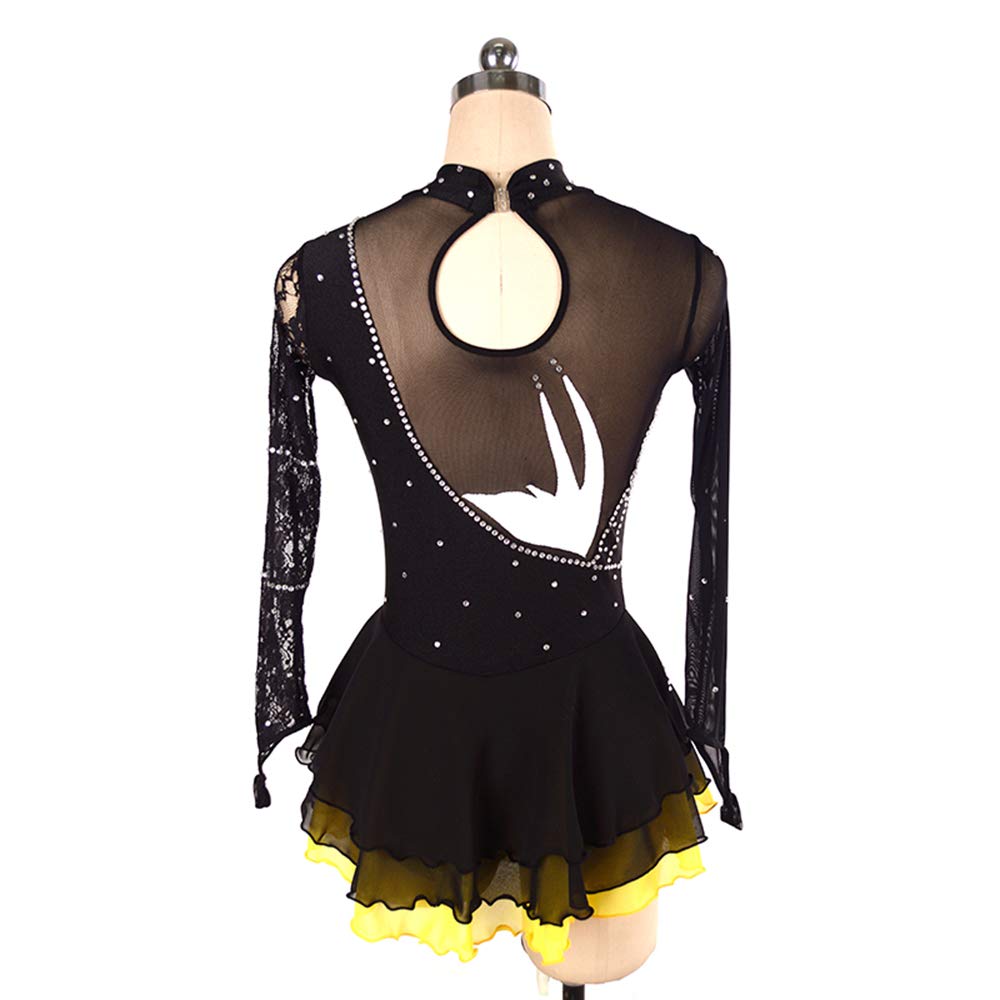 LIUHUO Vestido de patinaje artístico sobre hielo Falda de malla de diamante de manga larga Negro, Negro -, Medium