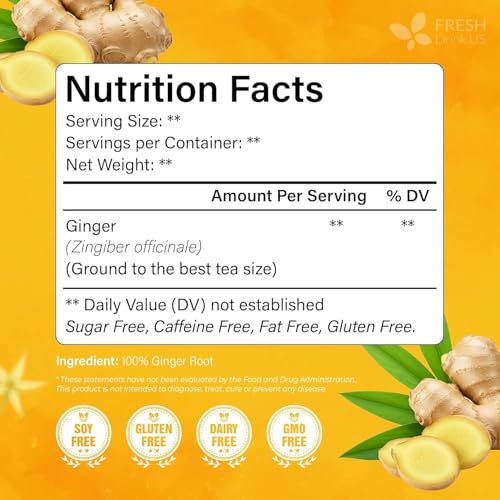 Image of FreshDrinkUS, 150 Premium Ginger Tea Bags, Non GMO, 100% Natural & Pure from Ginger Root, Root Herbal Tea. No Sugar, No Caffeine, No Gluten, Vegan. Support Stronger Digestion, Pleasantly Spicy & Warming