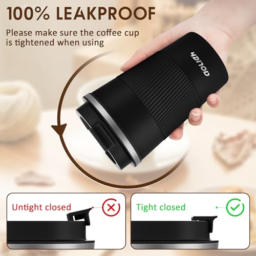 Image of Thermal Mug With Leak-Proof Lid, Insulated Stainless Steel Travel Coffee Mug To Go for Hot and Cold Water, Tea (380 ml, Black)
