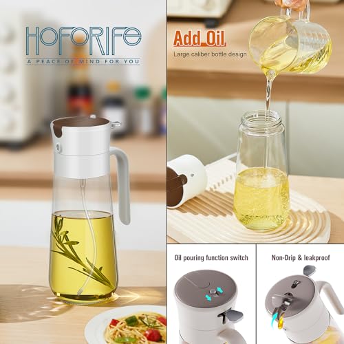 Glass Olive Oil Dispenser Bottle & Oil Sprayer Bottle 2 In 1 for Kitchen Cooking, Auto Flip Cap, 18oz White - Image 6