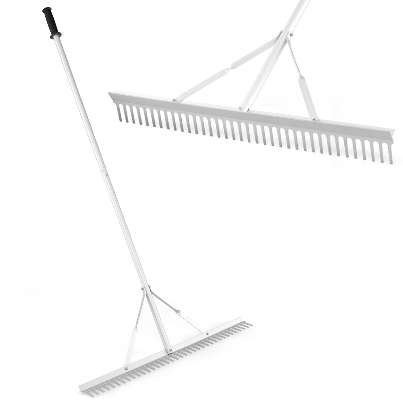 165 cm/5,4 stopy, wytrzymałe grabie ogrodowe z uchwytem ze stali nierdzewnej, 17 stalowymi zębami, metalowe, dwugłowicowe narzędzie do spulchniania gleby, zbierania liści, wyrównywania trawników, p