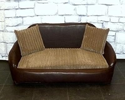 Zippy Faux Leather Sofa Dog Bed - Large - Brown & Mocha Jumbo Cord