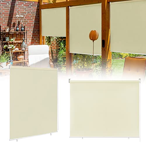 XMTECH Senkrechtmarkise Außen Sonnenschutzrollo Außenrollo Balkonrollo Aussenrollos Wetterfest UV-Schutz Sichtschutz Sonnenschutz Rollo für Fenster Balkon Terrasse Garten, 180x240cm, Beige