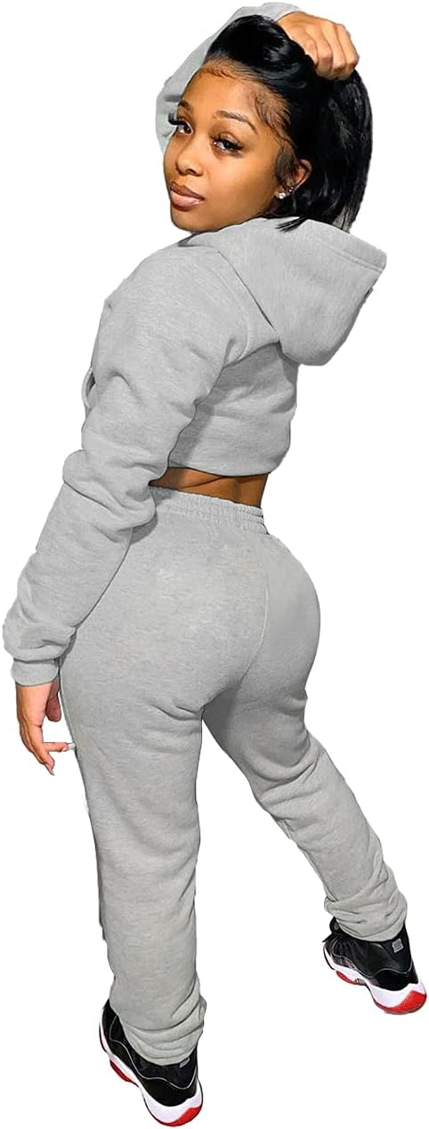 Women's 2 Piece Sweatsuit Set Long Sleeve Jogger Tracksuit Outfits 2025 Casual Crop Hoodie and Pants Matching Sets - Image 2