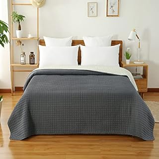 WOLTU BWP5005gr2, narzuta narzuta narzuta patchwork dwustronny wzór w kratkę, narzuta pikowany koc podwójne łóżko wyściełane i pikowane, 220x240 cm, szaro-kremowy patchwork