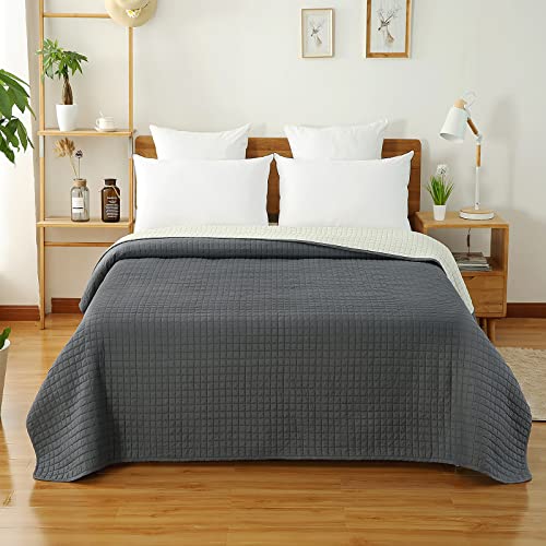 WOLTU BWP5005gr1, Tagesdecke Bettüberwurf Steppdecke Patchwork Wendedesign Kariert, Bettdecke Stepp Decke Doppelbett unterfüttert und Gesteppt, 170x210 cm, Dunkelgrau-Crème Patchwork