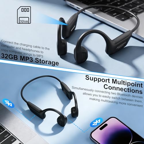 Image of Fanisic 2026 Swimming Headphones /Earbuds, Bluetooth 6.0 & MP3 with 32GB Memory IPX8 Waterproof Bone Conduction Headphones, Underwater Open Ear Headphones Secure Fit for Surfing Cycling Running