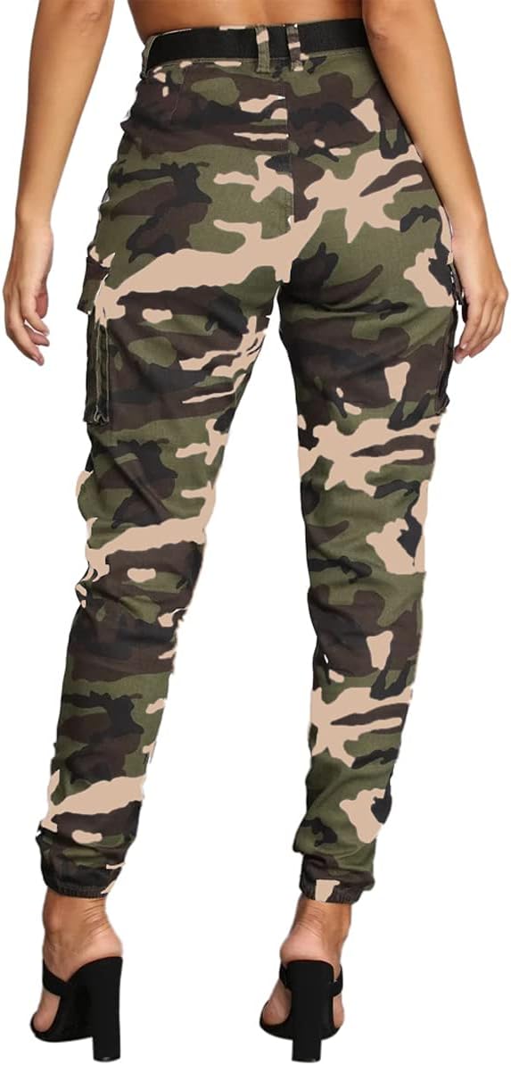 Women's Cargo Jogger Camo Pants with Pockets High Waist Slim Casual Tapered Camouflage Combat Hiking Pants - Image 2