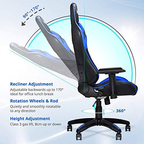 ZENEZ-Silla-Gaming-Silla-Gamer-Ergonomica-con-Soporte-de-Masaje-Lumbar-y-Cojin-para-el-Cuello-Silla-Escritorio-de-Cuero-PU-Ajustable-a-180para-Videojuegos-Azul