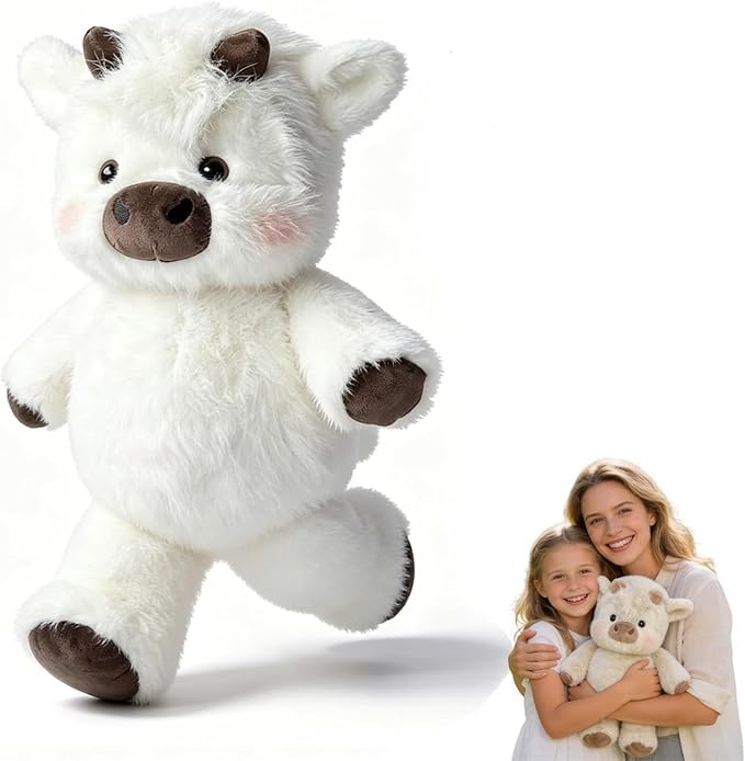 Highland Cow Soft Plush Toy, Running Plush for Stress Relief and Emotional Support, Cute Running Sheep Cuddly Toy Stuffed Animal Home Decor (White, 30 cm)