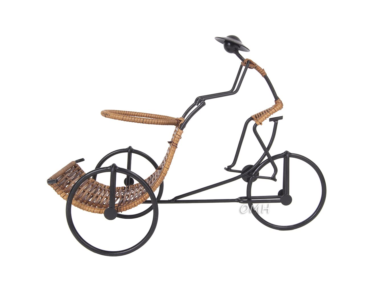 Old Modern Handicrafts Asian Style Rickshaw Cyclist Wine Holder