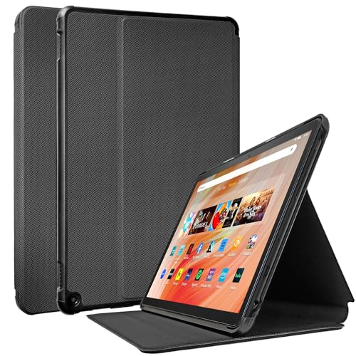 TOKILO Hülle für Fire HD 10 Tablet (13th Gen 2023 Release) Soft PU Leder Case Stand Auto Wake/Sleep für LG 10 Tablet Nicht für Fire HD 10 2021 Release Dunkel schwarz