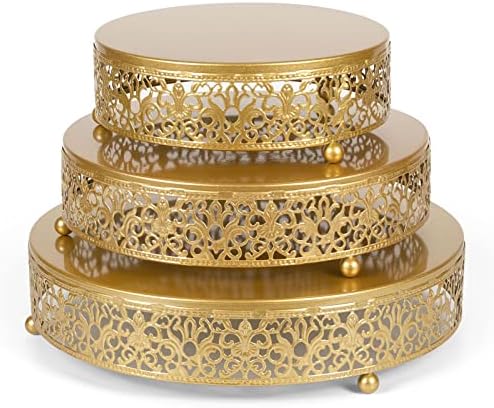 Set of 3 Gold Cake Stand,Round Metal Cake Stands, Dessert Cupcake Pastry Candy Display Plate for Wedding, Birthday, Party