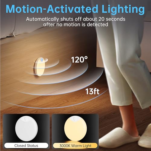 Image of Motion Sensor Night Light,LED Rechargeable Indoor Night Lights,Magnetic Cabinet Light Closet Light for Kitchen Bedroom Bathroom Stairs 6 Pack (Warm Lamp)