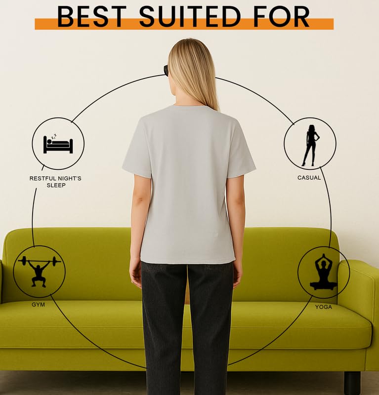 Image of Sleepynuts Women's Plain Round Neck Regular Fit Half Sleeve Cotton T Shirt