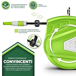 tillvex Avvolgitubo 30+2m | da Parete e tubo da giardino | Girevole di 180° | Scatola con Riavvolgimento Automatico con Sistema di Blocco