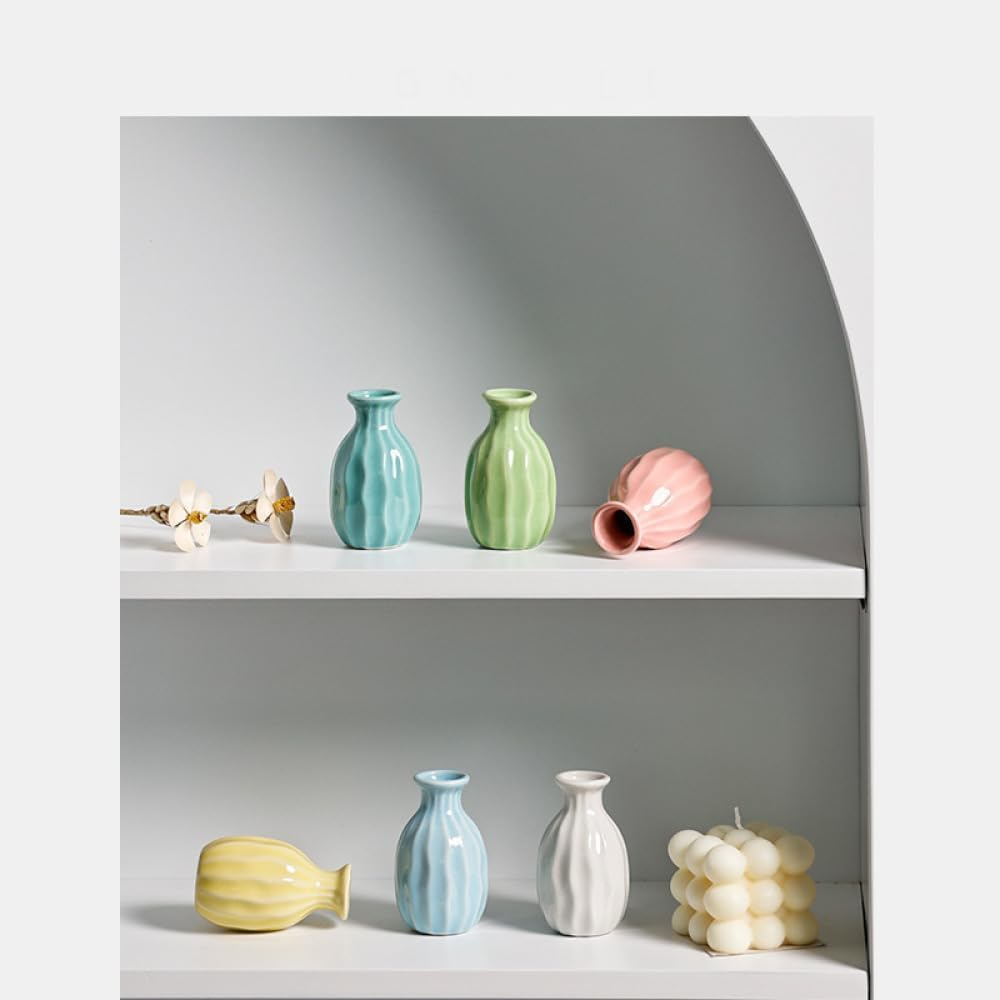 Vaso Piccolo Jarrón Fatto A Mano in Ceramica, Mini Vaso per Fiori, Moderno Vaso con Effetto Increspatura dell'Acqua per Fiori, Soggiorno, Tavolo da Pranzo, Ufficio, Libreria, D, Set of 6