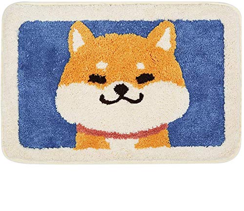 Ankah Dog Series Bath Rug, Cute Shiba and Corgi Animal Collection, Soft Shaggy Plush, Non-Slip, Highly Absorbent, Machine Washable Carpet for Bathroom