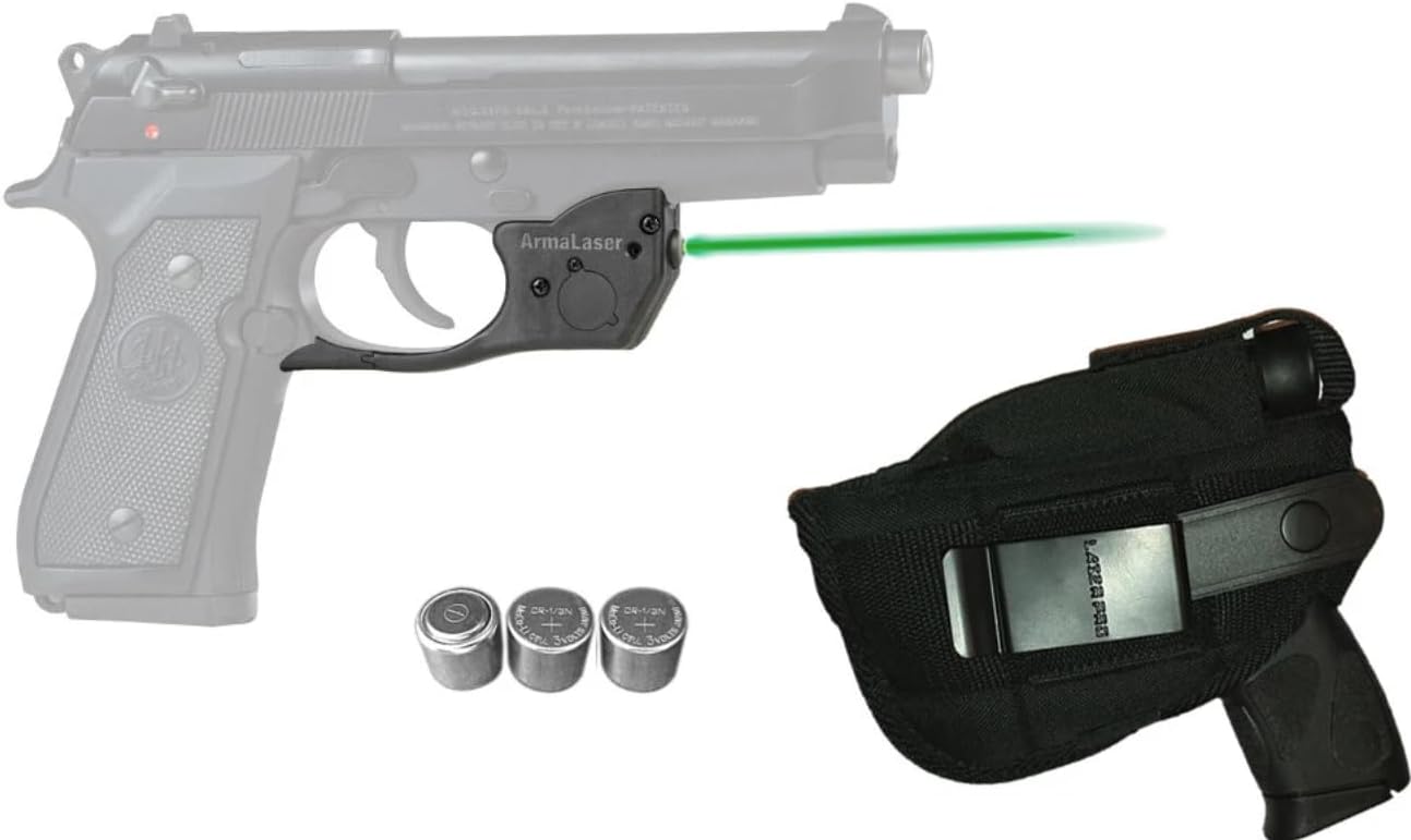 Laser Kit for Beretta 92 96 M9 92FS 96FS with ArmaLaser TR20GS / TR20G / TR20-G Green Laser Sight Plus LASERPRO Tactical Holster & 2 Extra battiers [Will NOT FIT 92X OR Versions with A Rail]