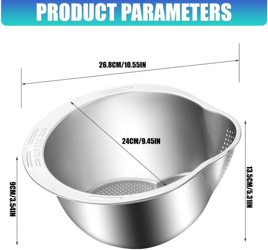 Multipurpose Kitchen Steel Colander With Grater Small Strainer Bowl Side Drainer For Rice Washing And Vegetable Cleaning