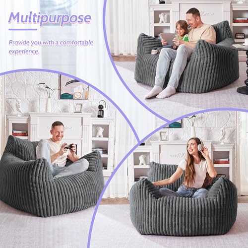 Image of HABUTWAT Giant Bean Bag Chair for Adults, Large Bean Bag Floor Sofa Chair with Armrests, Plush Fluffy BeanBag Lazy Sofa Couch Chair for Bedroom Living Room Reading (Dark Grey)