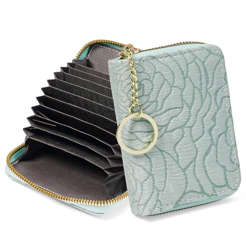 Image of RNIEGA Credit Card Holder RFID Blocking Small Wallet for Women Vegan Leather Card Case Wallets with Zipper Keychain