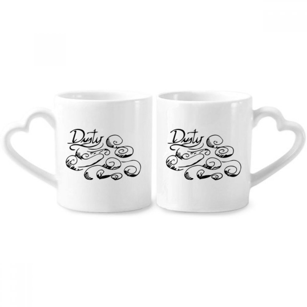 Cloudy Weather Hand Painted Pattern Couple Porcelain Mug Set Ceramic Lover Cup Heart Handle