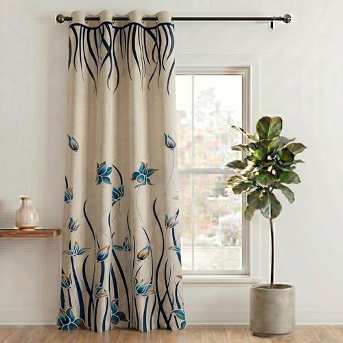 Image of Home Sizzler 1 Piece Stylized Tulip Grommet Polyester Door Curtain - 7 Feet, Aqua