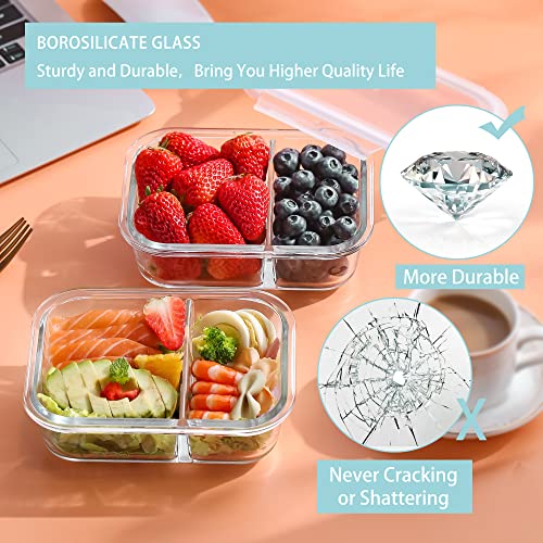 Bayco 10 Pack Glass Meal Prep Containers 2 Compartment, Glass Food Storage Containers With Lids, Airtight Glass Lunch Bento Boxes, Bpa-Free & Leak Proof (10 Lids & 10 Containers) #TOP4