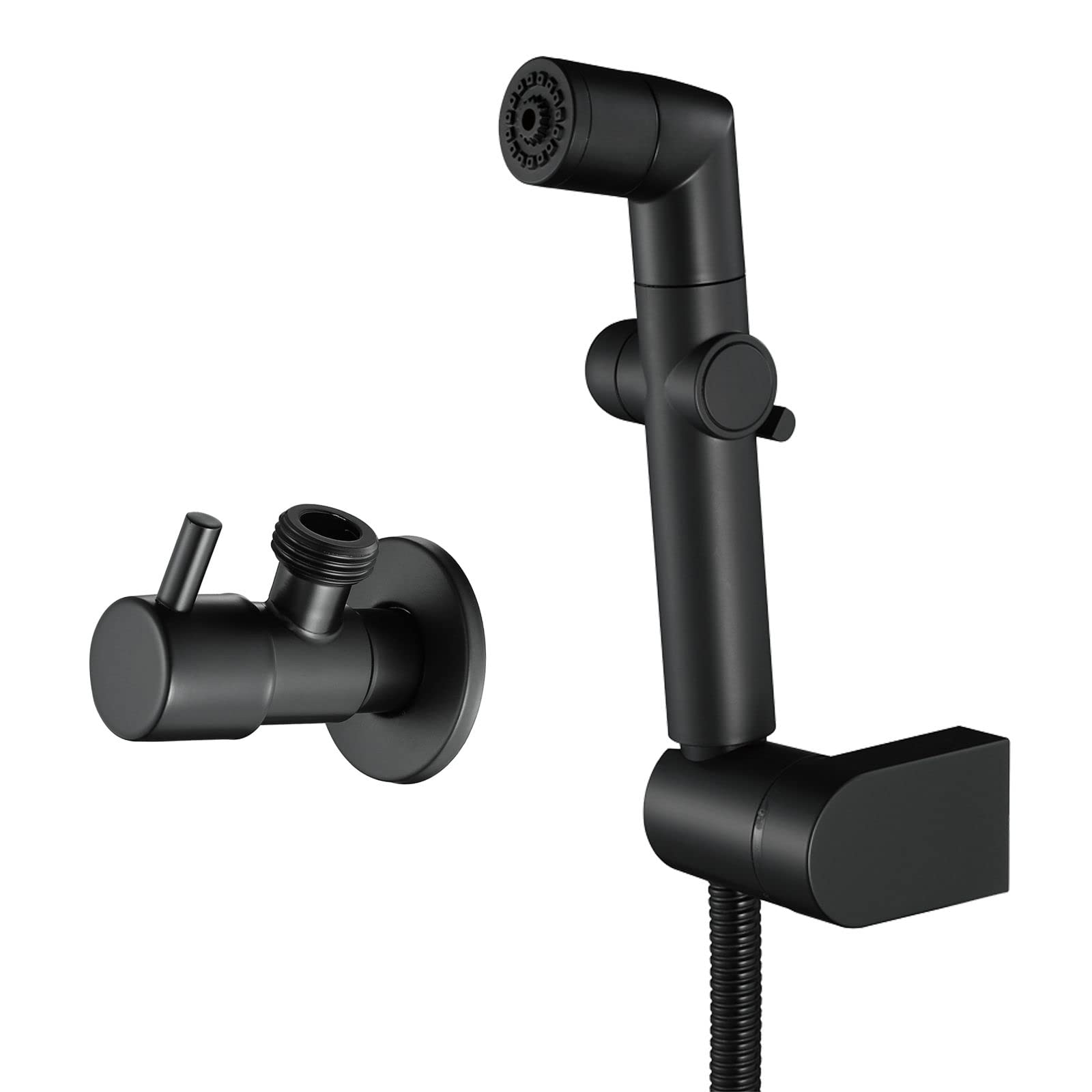 Rociador de Bidé de Mano Pulverizador de Bidé Montado en La Pared Pulverizador Bidet con Válvula de Ángulo, Agua Fría, para Higiene Personal,Negro