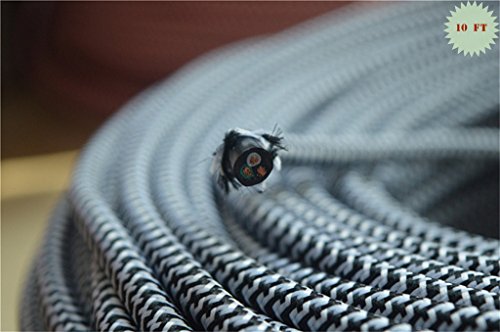 Fortunewill 10 ft 3-wire Black & White Cloth Covered 3-Wire Round Cord, Vintage Lamps Pendant Light