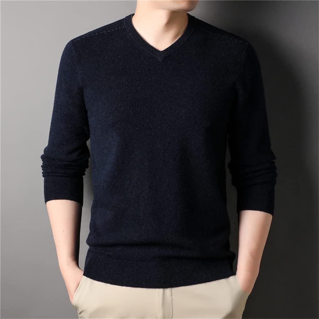 SaoBiiu Merino Wool V-Neck Men Knitted Sweater Autumn Winter Pullover