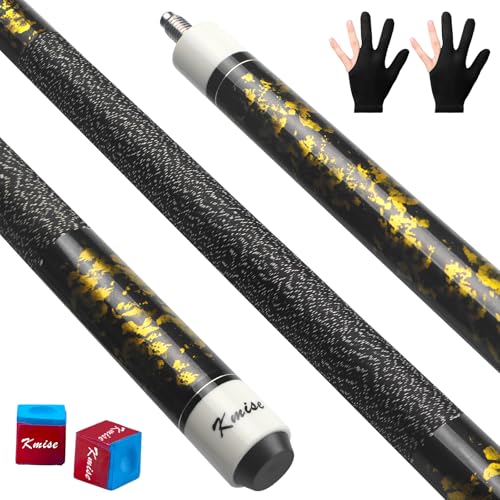 Kmise Billard Queue-Set, 147cm 18–21 oz Professionelles Billardqueue aus kanadischem Ahorn, Neuer verbesserter Griff, 4 Farben optional (1 Stück (595 g goldfarben))