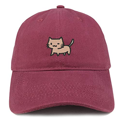 Trendy Apparel Shop Little Kitty Cat Embroidered Unstructured Cotton Dad Hat - Maroon