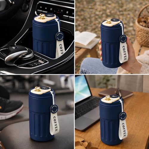 Image of Coffee Travel Mug with Smart LED Temperature Display - Made of 304 Stainless Steel- Leakproof Reusable Tea & Water Bottle for Office, Car & Outdoor with Carrying Loop - 460 ml
