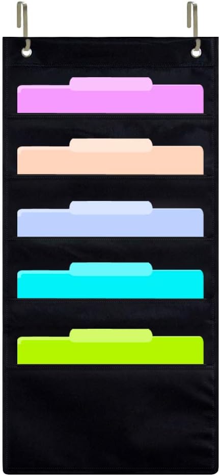 ZKOOHanging File Folder Holder Cascading Fabric Organizer, Home School Office Classroom Filing Storage (5 Pocket)