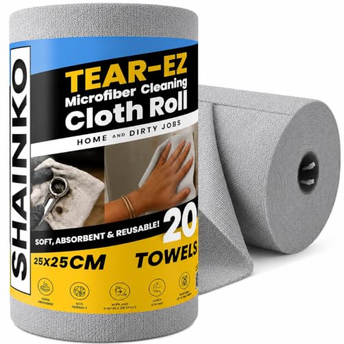 Image of QOKZEK Microfiber Cleaning Cloth Roll, 20Pcs, 4000 Times Washable - 10X Cheaper Than Paper Kitchen Towel Roll - Ultra Absorbent Lint Free Microfiber Cleaning Cloth for Kitchen - Tearable(20)
