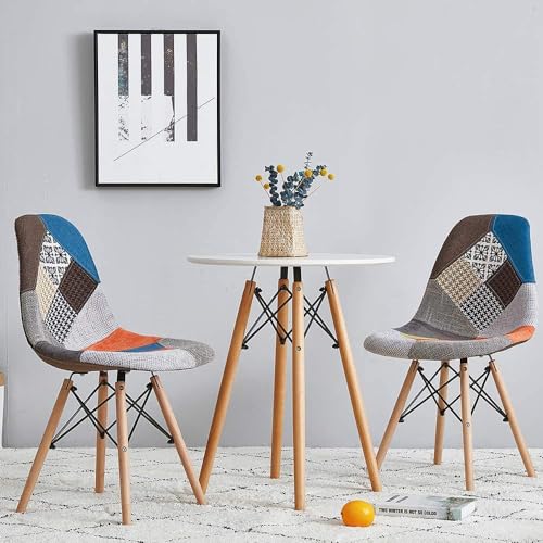 Image of My Art Design - Set of 2 Multicolor Modern Upholstered Style Accent Chair Patchwork Multi-Pattern Natural Wood Leg Set of 2 Chairs
