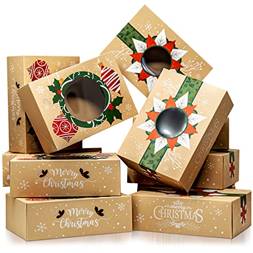Christmas Cookie Boxes - Bulk 12 Pack Kraft - Large Holiday Christmas Cookie Tins with Lids, Bakery Christmas Treat Boxes, Candy and Cookie Boxes for Gift Giving - Food Packaging Containers