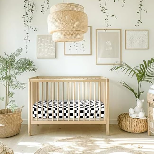 DILIMI Fitted Crib Sheets for Baby Boys and Girls, Ultra-Soft Breathable Baby Crib Sheet Fits Standard Crib and Toddler Mattress, Black Checkered