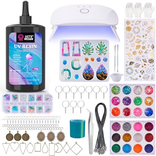 LET'S RESIN Jewelry Making Kit - 153Pcs Crystal Clear 250g UV Res...